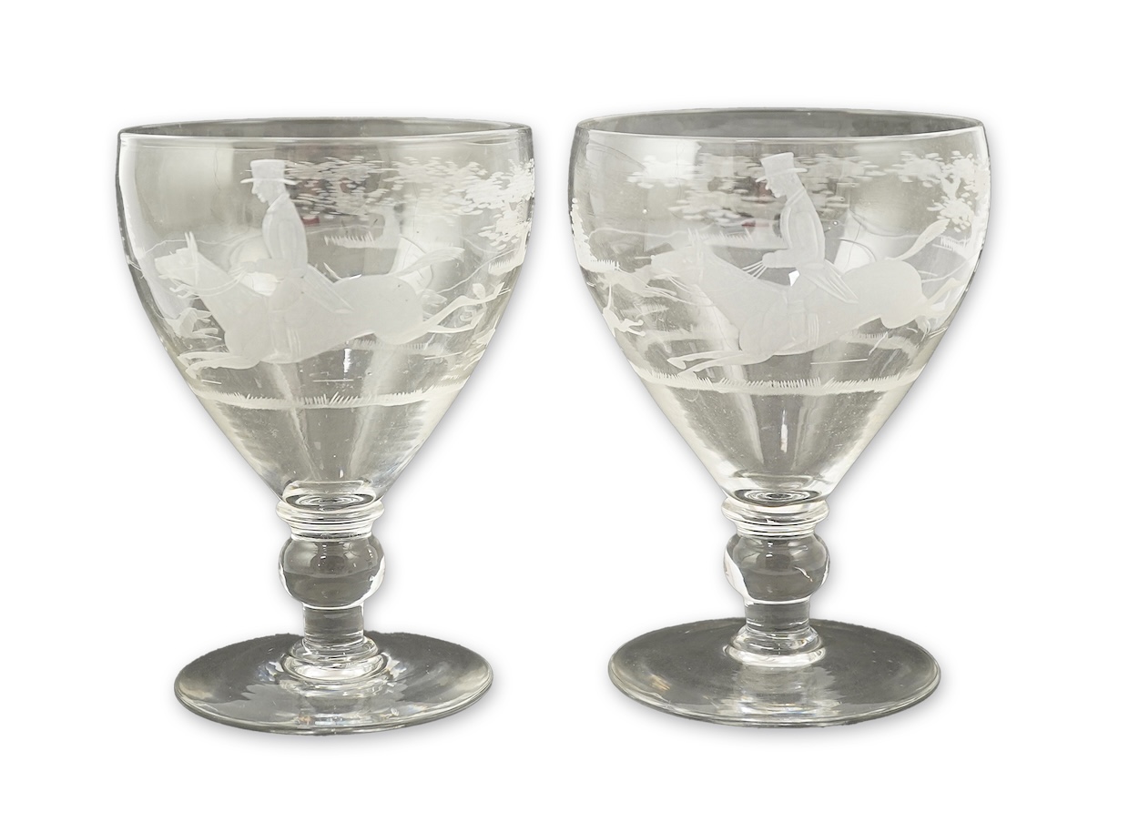 A pair of large late 18th century rummers with knopped stems